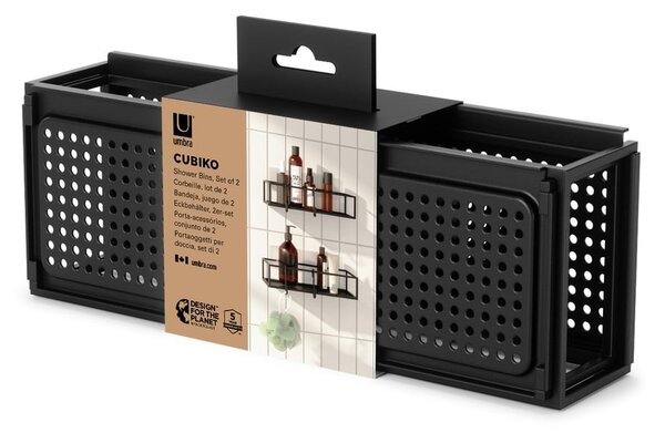 Čierne samodržiace oceľové kúpeľňové poličky 2 ks Cubiko – Umbra
