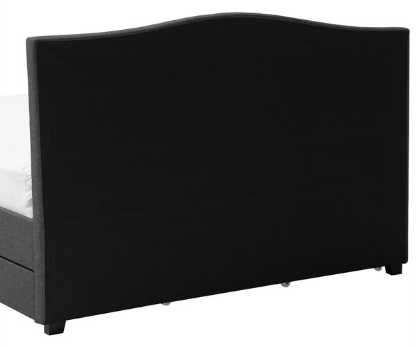 Posteľ s úložným priestorom sivá látkové čalúnenie 160 x 200 cm čelo s lemovaním farebné LED osvetlenie s roštom klasický štýl