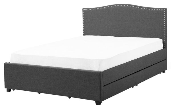 Posteľ s úložným priestorom sivá látkové čalúnenie 160 x 200 cm čelo s lemovaním farebné LED osvetlenie s roštom klasický štýl