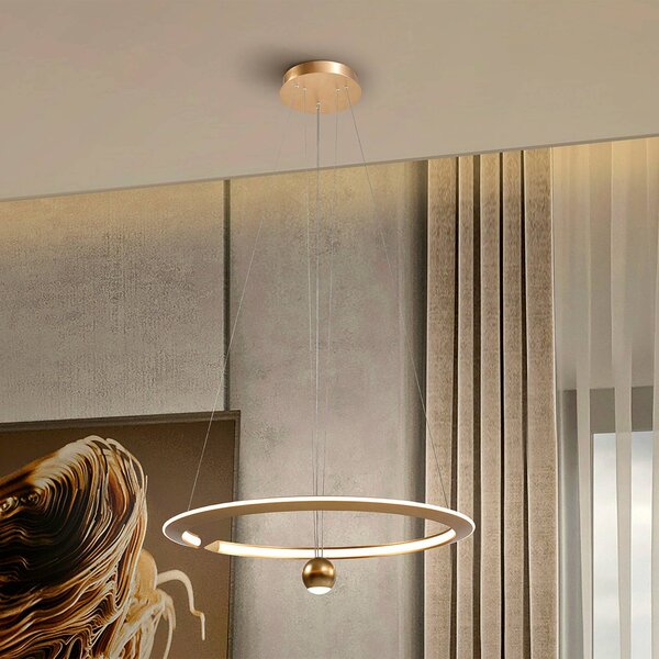 LED závesné svietidlo Orane zlatej farby, výškovo nastaviteľné, Ø 60 cm, Mosadz / zlato, Obývacia izba / jedáleň, kov, Závesné svietidlo