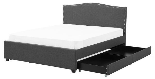 Posteľ s úložným priestorom sivá látkové čalúnenie 160 x 200 cm čelo s lemovaním farebné LED osvetlenie s roštom klasický štýl