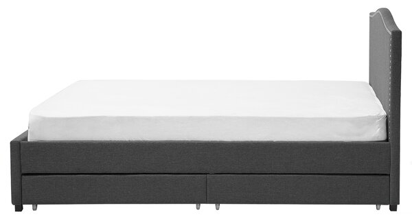 Posteľ s úložným priestorom sivá látkové čalúnenie 160 x 200 cm čelo s lemovaním farebné LED osvetlenie s roštom klasický štýl