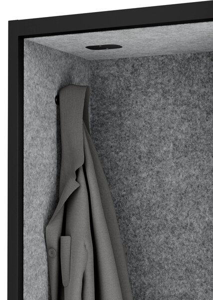Skriňa so sedadlom a zónou ticha SALLY MentalBox, čierna konštrukcia, šedé sedadlo, 1850 x 600 x 400 mm