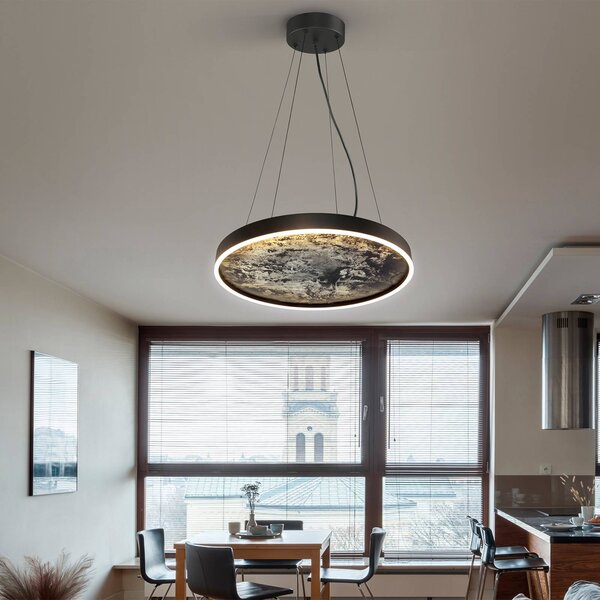 LED závesné svietidlo, Ø 60 cm, čierna farba, kov, akryl, Čierna, Obývacia izba / jedáleň, kov, Moderný, Závesné svietidlo