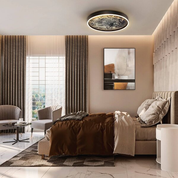 Stropné LED svetlo Stone Ø 60 cm, čierna, kov, akryl, Čierna, Obývacia izba / jedáleň, kov, Moderný, Závesné svietidlo