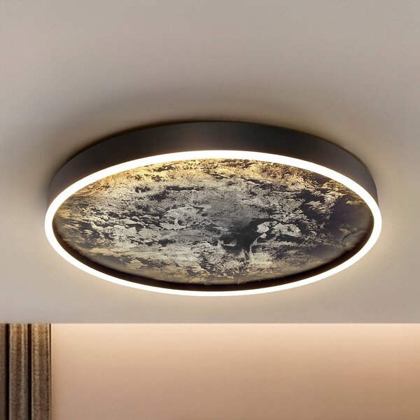 Stropné LED svetlo Stone Ø 60 cm, čierna, kov, akryl, Čierna, Obývacia izba / jedáleň, kov, Moderný, Závesné svietidlo