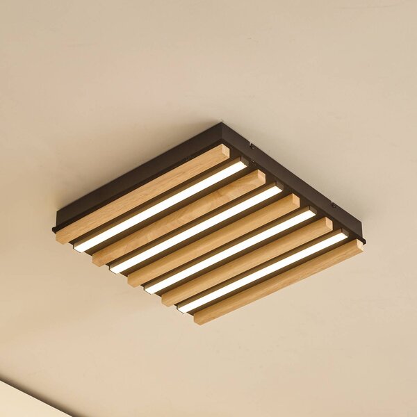 Lindby stropné LED svetlo Firka, biele, drevo, 42 cm, stmievateľné., Svetlé drevo, Obývacia izba / jedáleň, Drevo, Moderný, Stropné svetlo