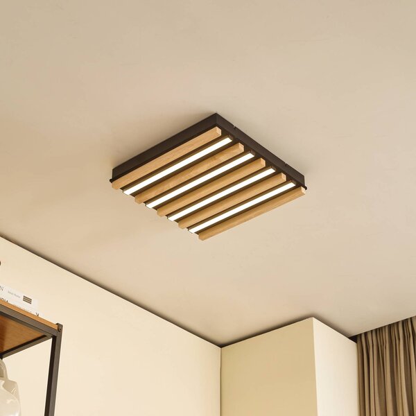 Lindby stropné LED svetlo Firka, biele, drevo, 42 cm, stmievateľné., Svetlé drevo, Obývacia izba / jedáleň, Drevo, Moderný, Stropné svetlo