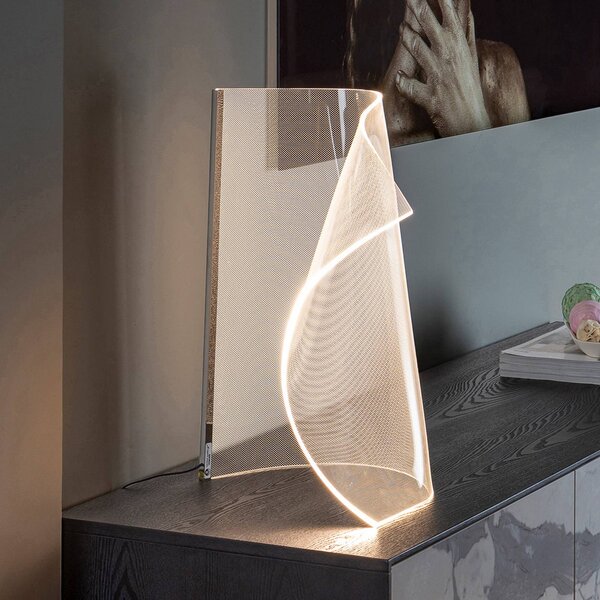 Schuller Valencia Velos II LED stolová lampa, chróm, stmievač, kov, plast, Jasné / priehľadné, Obývacia izba / jedáleň, Plast, Dizajn