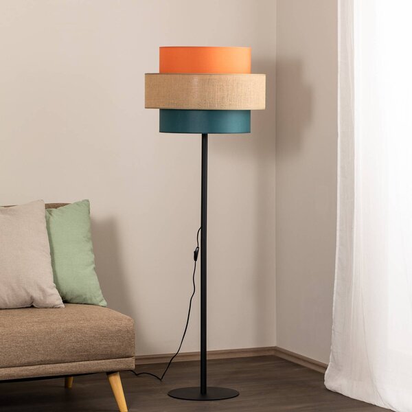 TK Lighting Stojacia lampa Trio, jutové tienidlo, oranžová/prírodná hnedá/benzín, Viacfarebné, Obývacia izba / jedáleň, Textil / látka / hodváb, Stojaca lampa