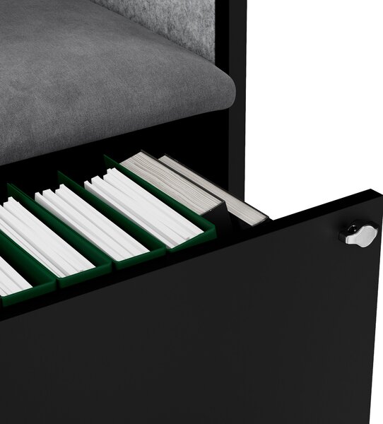 Skriňa so sedadlom a zónou ticha SALLY MentalBox, čierna konštrukcia, šedé sedadlo, 1850 x 600 x 400 mm