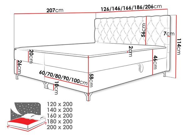 Kontinentálna manželská posteľ 160x200 JILES - pastelová ružová + topper ZDARMA