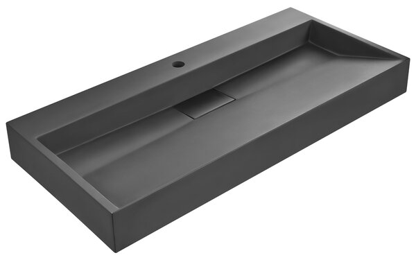 Nástenné závesné kúpeľňové umývadlo matná čierna minerálny odliatok 100 x 46 cm obdĺžnikové