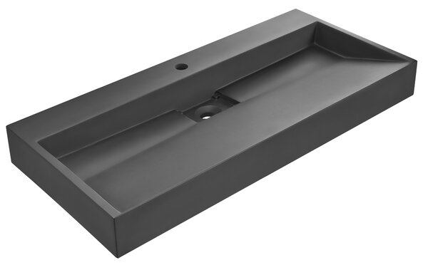 Nástenné závesné kúpeľňové umývadlo matná čierna minerálny odliatok 100 x 46 cm obdĺžnikové