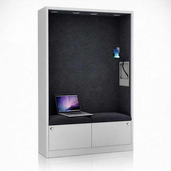 Skriňa so sedadlom a zónou ticha SALLY MentalBox, šedá konštrukcia, tmavošedé sedadlo, 1850 x 1150 x 400 mm