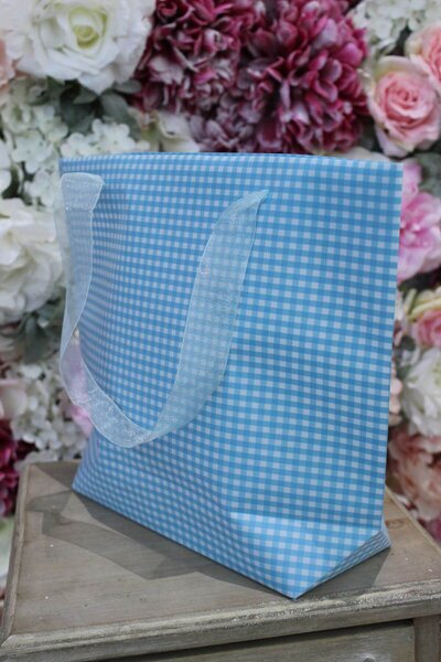 Modrá károvaná darčeková taška 31cm
