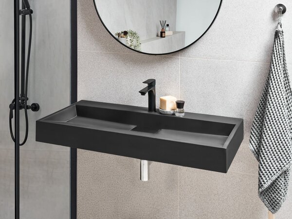 Nástenné závesné kúpeľňové umývadlo matná čierna minerálny odliatok 100 x 46 cm obdĺžnikové