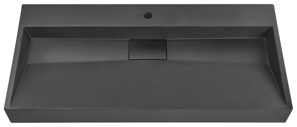 Nástenné závesné kúpeľňové umývadlo matná čierna minerálny odliatok 100 x 46 cm obdĺžnikové