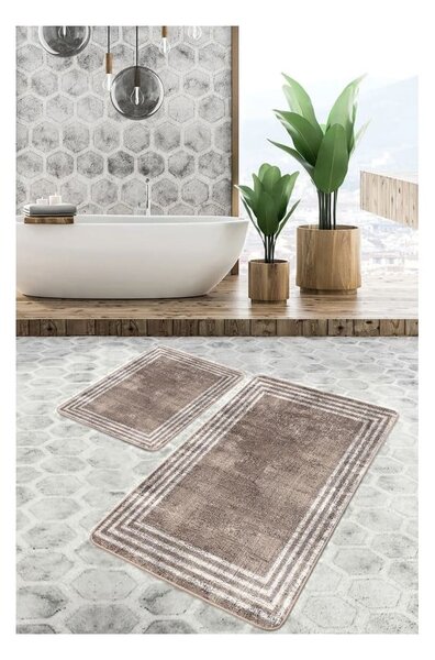 Hnedé zamatové kúpeľňové predložky v súprave 2 ks 60x100 cm – Mila Home
