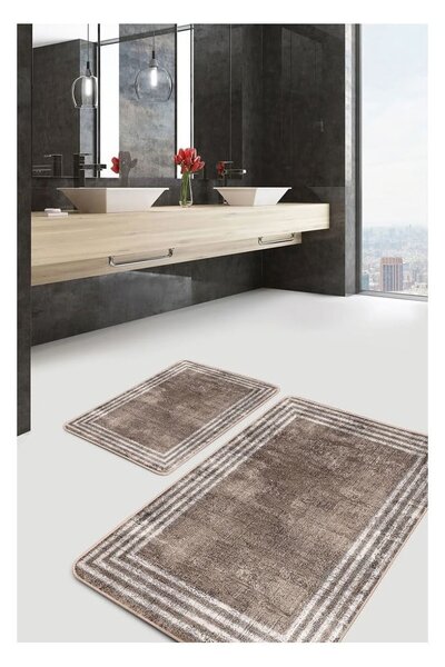 Hnedé zamatové kúpeľňové predložky v súprave 2 ks 60x100 cm – Mila Home