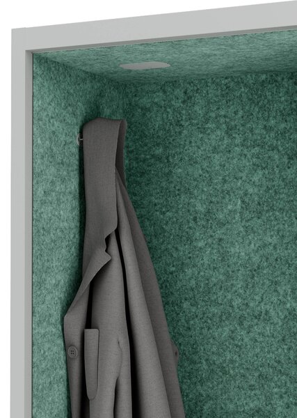 Skriňa so sedadlom a zónou ticha SALLY MentalBox, šedá konštrukcia, zelené sedadlo, 1850 x 600 x 400 mm