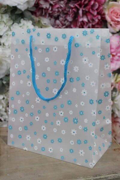 Modrá kvetinková darčeková taška 25cm