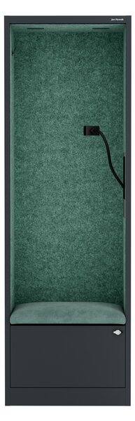 Skriňa so sedadlom a zónou ticha SALLY MentalBox, antracitová konštrukcia, zelené sedadlo, 1850 x 600 x 400 mm