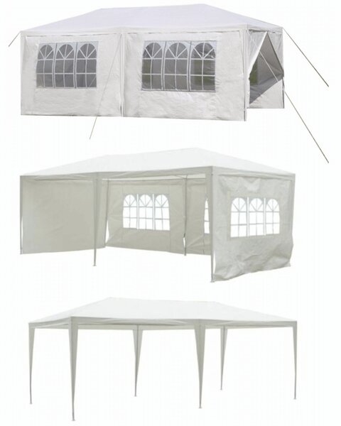 KONDELA Záhradný párty stan, biela, 3x6 m, TEKNO TYP 2 + 6 bočných strán