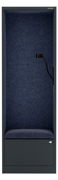Skriňa so sedadlom a zónou ticha SALLY MentalBox, antracitová konštrukcia, tmavomodré sedadlo, 1850 x 600 x 400 mm