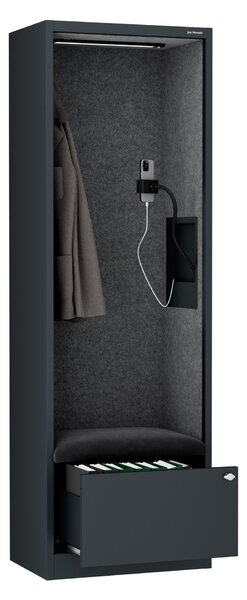 Skriňa so sedadlom a zónou ticha SALLY MentalBox, antracitová konštrukcia, tmavošedé sedadlo, 1850 x 600 x 400 mm