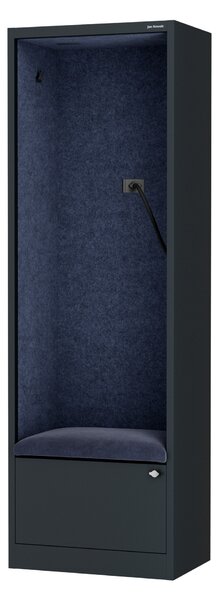 Skriňa so sedadlom a zónou ticha SALLY MentalBox, antracitová konštrukcia, tmavomodré sedadlo, 1850 x 600 x 400 mm