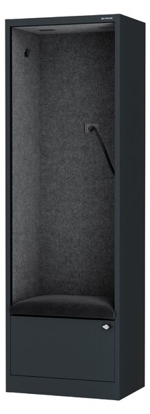 Skriňa so sedadlom a zónou ticha SALLY MentalBox, antracitová konštrukcia, tmavošedé sedadlo, 1850 x 600 x 400 mm