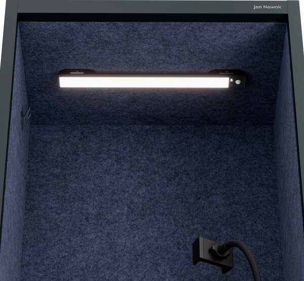 Skriňa so sedadlom a zónou ticha SALLY MentalBox, antracitová konštrukcia, tmavomodré sedadlo, 1850 x 600 x 400 mm