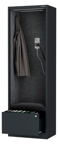 Skriňa so sedadlom a zónou ticha SALLY MentalBox, antracitová konštrukcia, tmavošedé sedadlo, 1850 x 600 x 400 mm