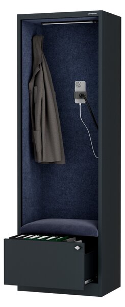 Skriňa so sedadlom a zónou ticha SALLY MentalBox, antracitová konštrukcia, tmavomodré sedadlo, 1850 x 600 x 400 mm
