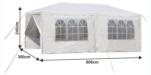 KONDELA Záhradný párty stan, biela, 3x6 m, TEKNO TYP 2 + 6 bočných strán