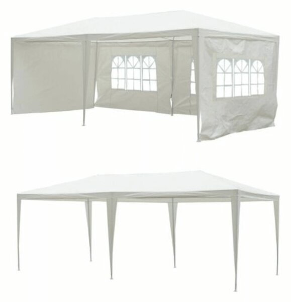 KONDELA Záhradný párty stan, biela, 3x6 m, TEKNO TYP 2 + 6 bočných strán