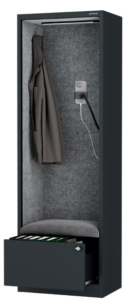 Skriňa so sedadlom a zónou ticha SALLY MentalBox, antracitová konštrukcia, šedé sedadlo, 1850 x 600 x 400 mm