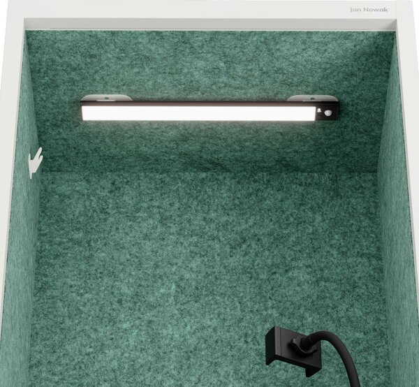Skriňa so sedadlom a zónou ticha SALLY MentalBox, biela konštrukcia, zelené sedadlo, 1850 x 600 x 400 mm