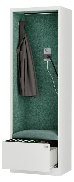 Skriňa so sedadlom a zónou ticha SALLY MentalBox, biela konštrukcia, zelené sedadlo, 1850 x 600 x 400 mm