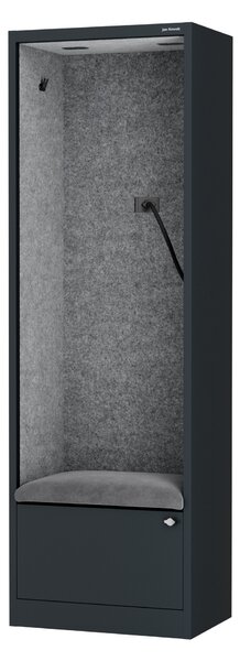 Skriňa so sedadlom a zónou ticha SALLY MentalBox, antracitová konštrukcia, šedé sedadlo, 1850 x 600 x 400 mm