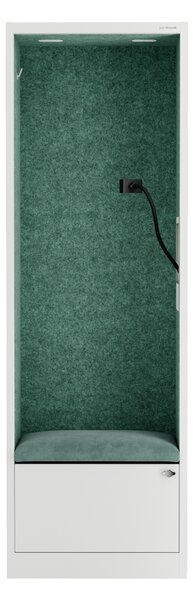 Skriňa so sedadlom a zónou ticha SALLY MentalBox, biela konštrukcia, zelené sedadlo, 1850 x 600 x 400 mm