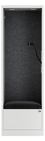 Skriňa so sedadlom a zónou ticha SALLY MentalBox, biela konštrukcia, tmavošedé sedadlo, 1850 x 600 x 400 mm