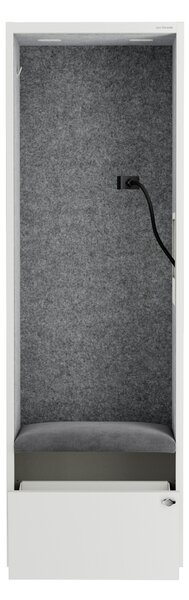 Skriňa so sedadlom a zónou ticha SALLY MentalBox, biela konštrukcia, šedé sedadlo, 1850 x 600 x 400 mm