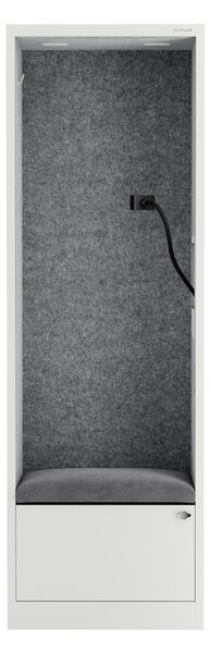Skriňa so sedadlom a zónou ticha SALLY MentalBox, biela konštrukcia, šedé sedadlo, 1850 x 600 x 400 mm