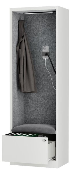 Skriňa so sedadlom a zónou ticha SALLY MentalBox, biela konštrukcia, šedé sedadlo, 1850 x 600 x 400 mm