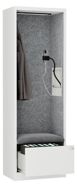 Skriňa so sedadlom a zónou ticha SALLY MentalBox, biela konštrukcia, šedé sedadlo, 1850 x 600 x 400 mm