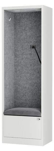 Skriňa so sedadlom a zónou ticha SALLY MentalBox, biela konštrukcia, šedé sedadlo, 1850 x 600 x 400 mm