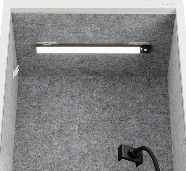 Skriňa so sedadlom a zónou ticha SALLY MentalBox, biela konštrukcia, šedé sedadlo, 1850 x 600 x 400 mm