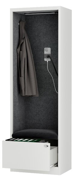 Skriňa so sedadlom a zónou ticha SALLY MentalBox, biela konštrukcia, tmavošedé sedadlo, 1850 x 600 x 400 mm